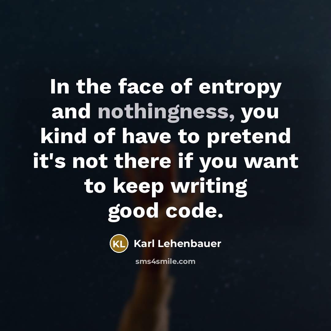 “In the face of entropy and nothingness, you kind of…” quote by Karl Lehenbauer