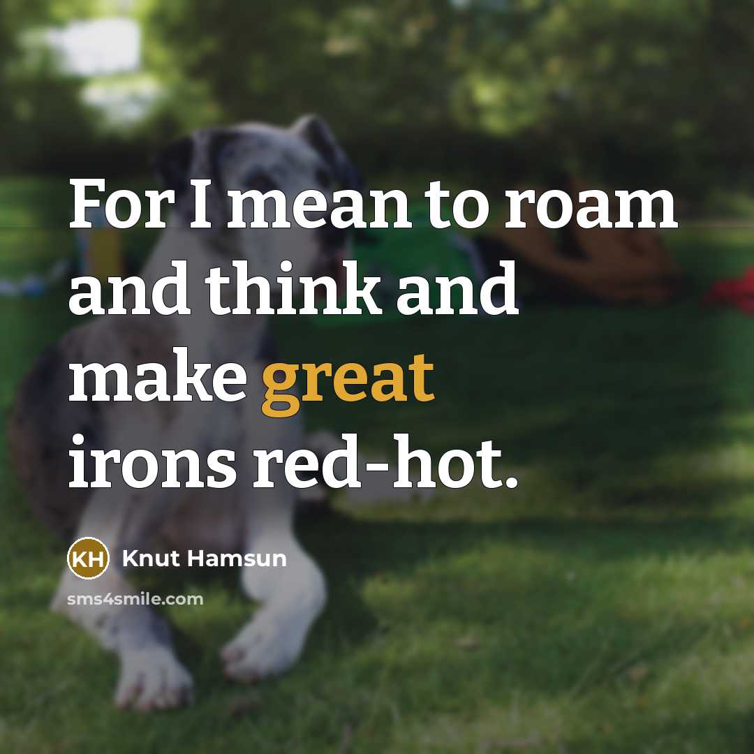 “For I mean to roam and think and make great…” quote by Knut Hamsun