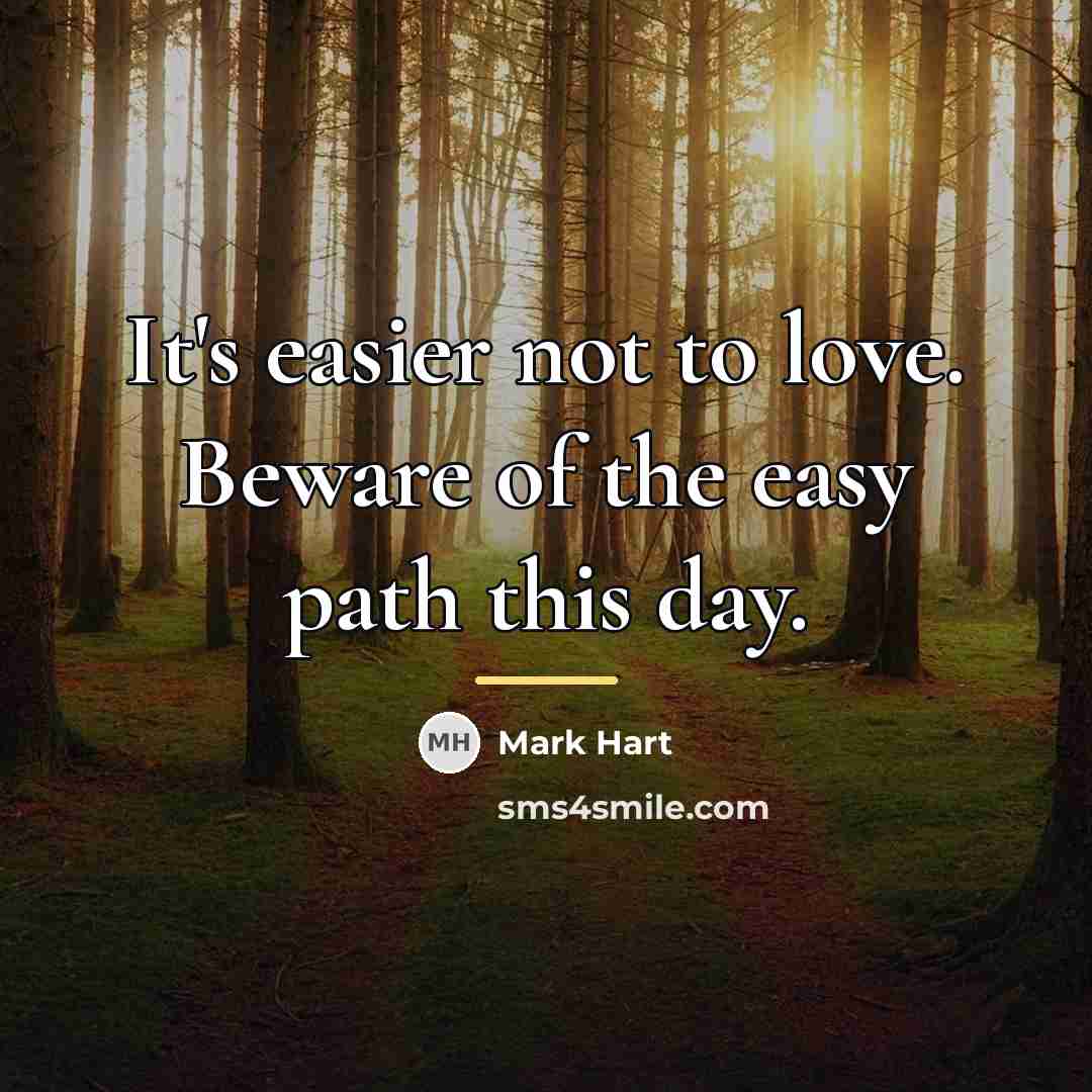 “It's easier not to love. Beware of the easy path…” quote by Mark Hart