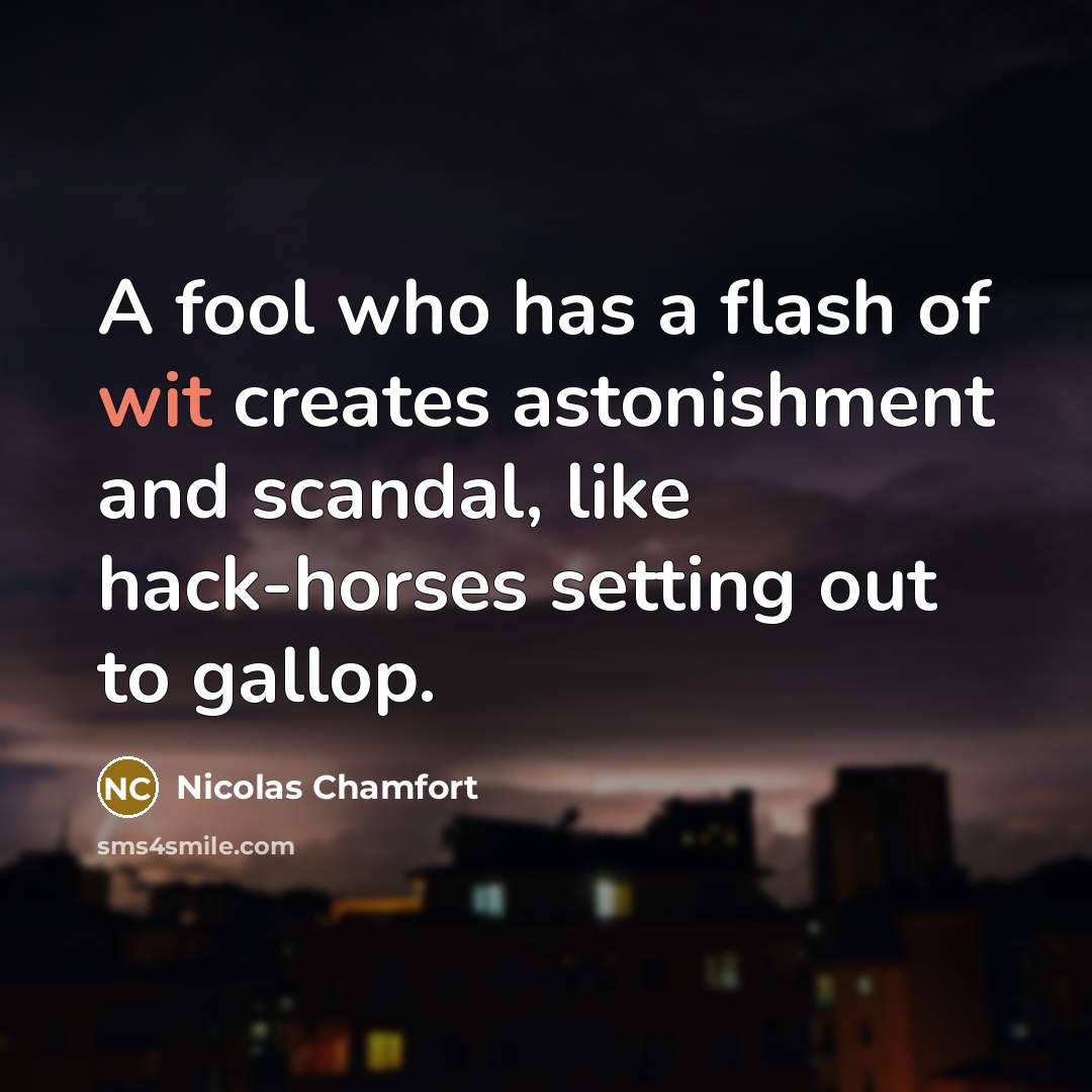 “A fool who has a flash of wit creates astonishment…” quote by Nicolas Chamfort