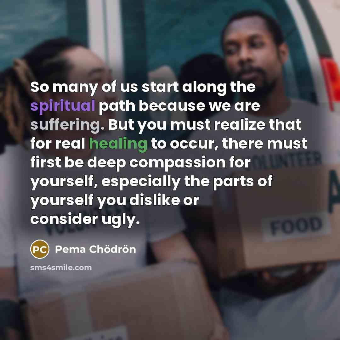 “So many of us start along the spiritual path because…” quote by Pema Chodron