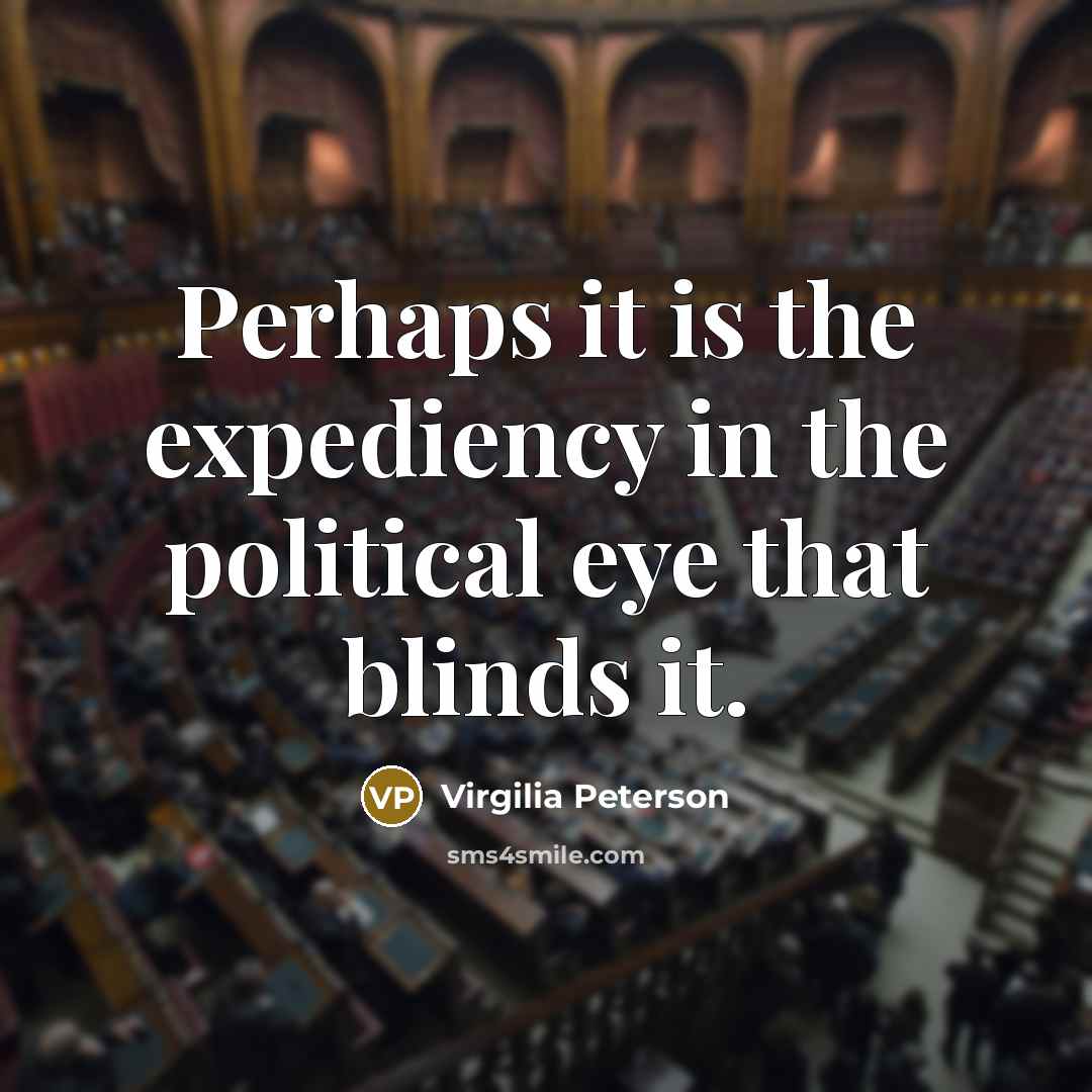 “Perhaps it is the expediency in the political eye that…” quote by Virgilia Peterson