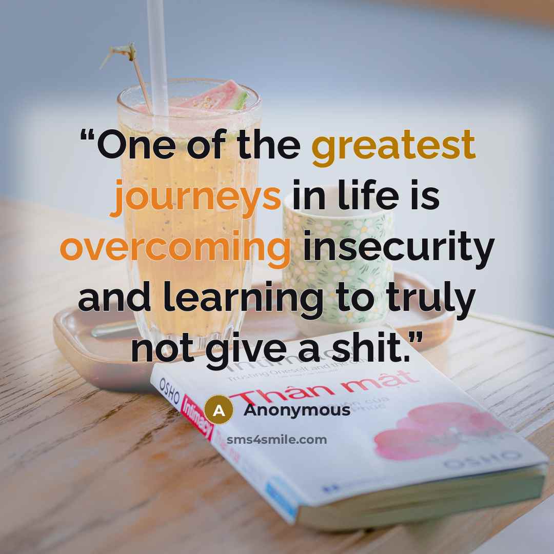 “One of the greatest journeys in life is overcoming insecurity and learning to truly not give a shit.” quote by Anonymous