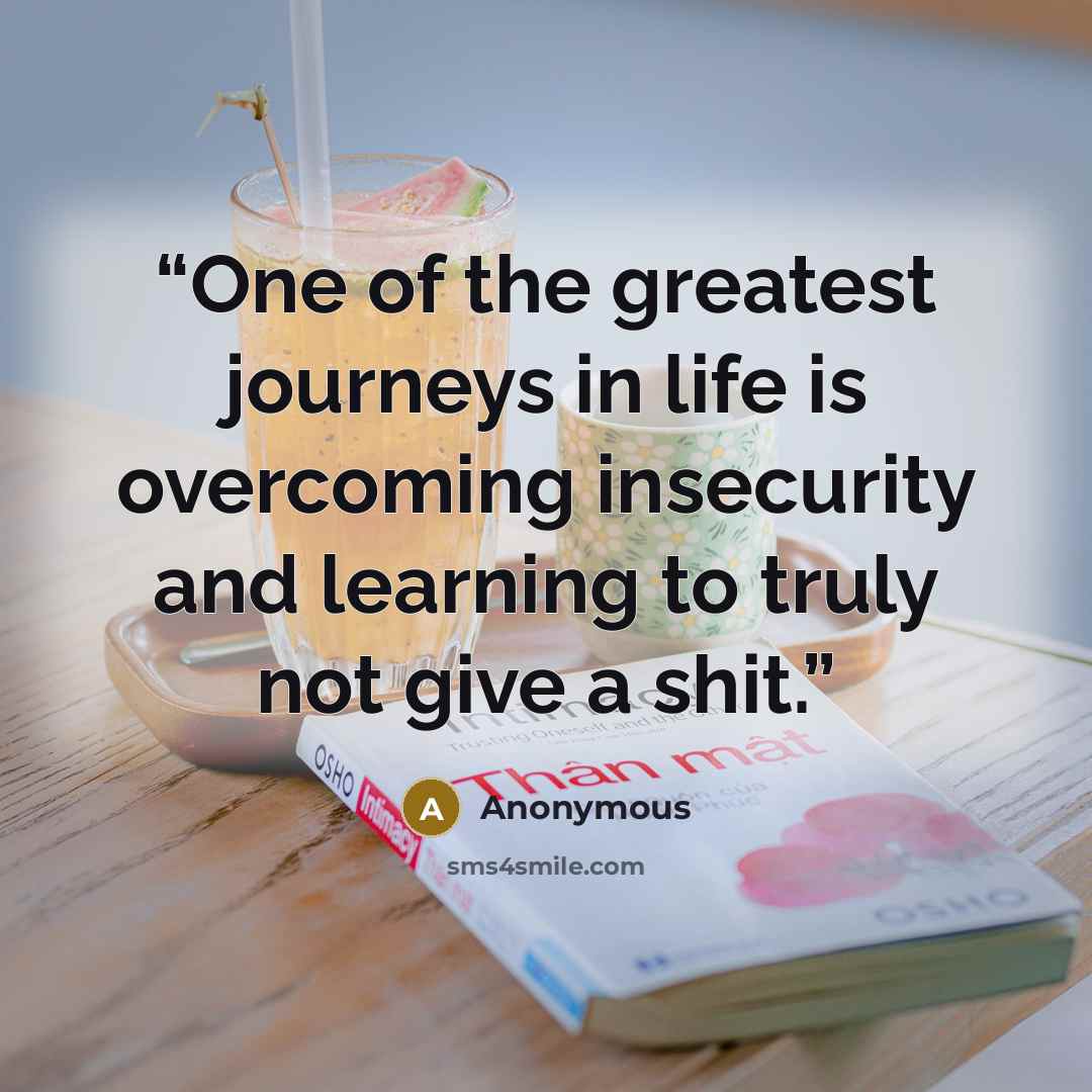 “One of the greatest journeys in life is overcoming insecurity and learning to truly not give a shit.” quote by Anonymous