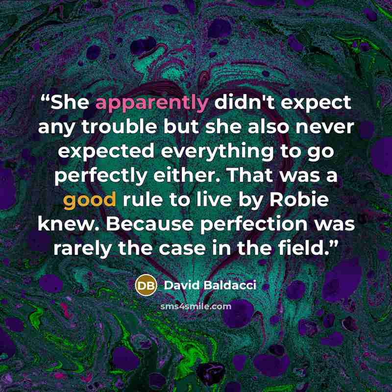“She apparently didn't expect any trouble but she also never expected everything to go perfectly either. That was a good rule to live by Robie knew. Because perfection was rarely the case in the field.” quote by David Baldacci