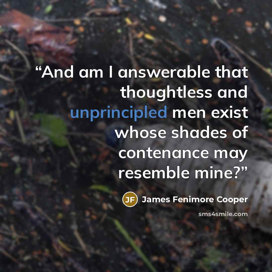 “And am I answerable that thoughtless and unprincipled men exist whose shades of contenance may resemble mine?” quote by James Fenimore Cooper