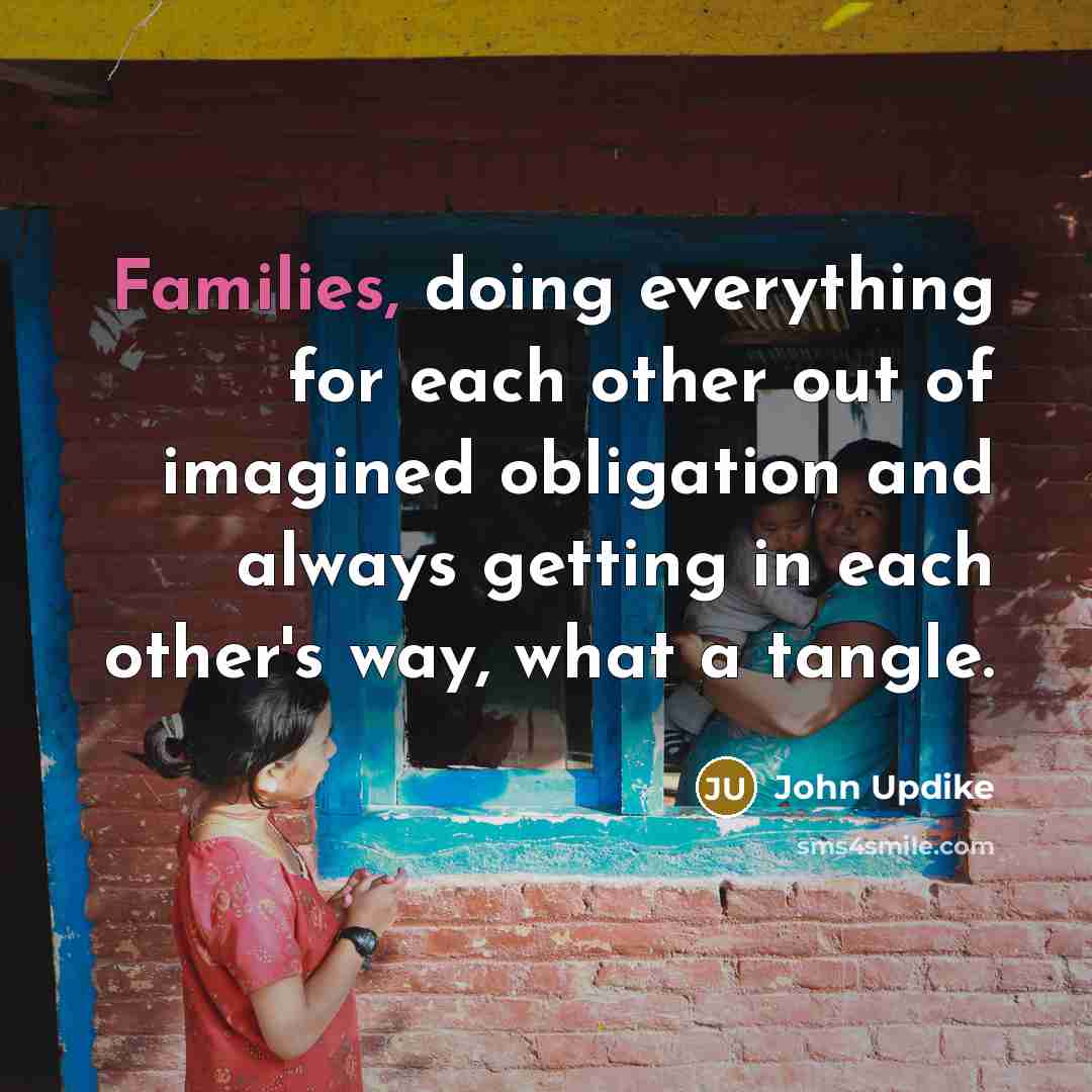 “Families, doing everything for each other out of imagined obligation and always getting in each other's way, what a tangle.” quote by John Updike