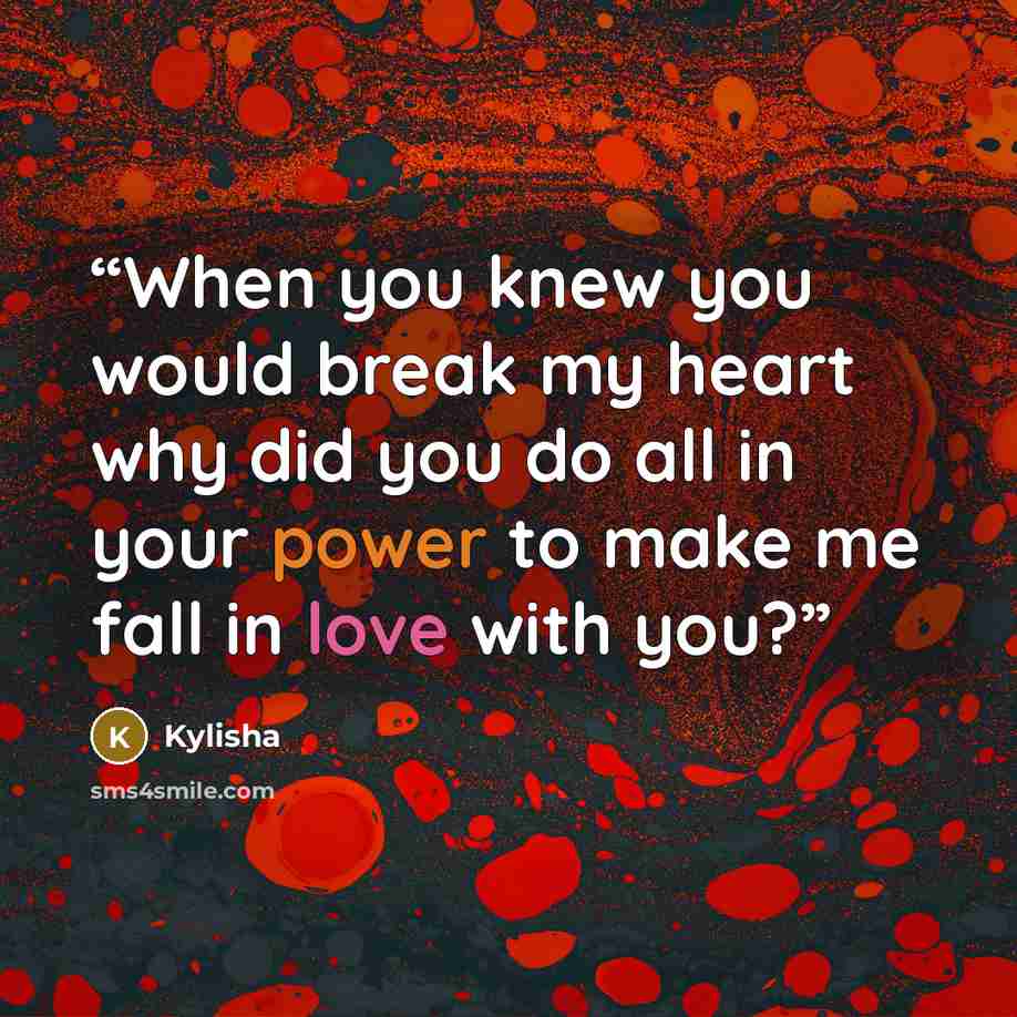 “When you knew you would break my heart why did you do all in your power to make me fall in love with you?” quote by Kylisha