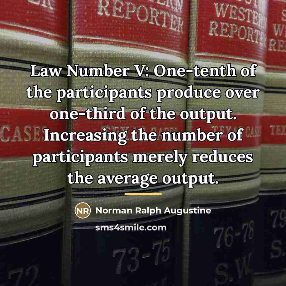 “Law Number V: One-tenth of the participants produce over one-third…” quote by Norman Ralph Augustine