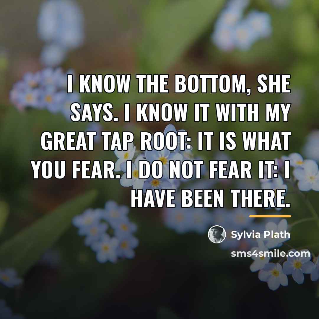 “I know the bottom, she says. I know it with…” quote by Sylvia Plath