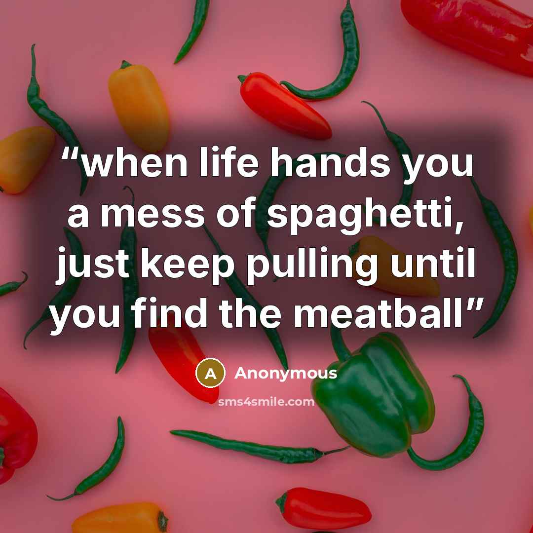 “when life hands you a mess of spaghetti, just keep pulling until you find the meatball” quote by Anonymous