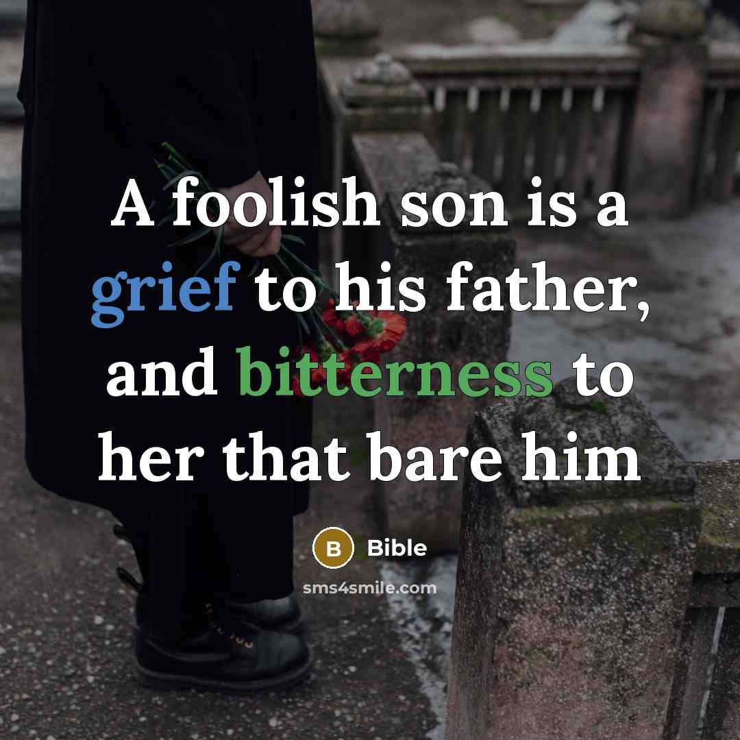 “A foolish son is a grief to his father, and bitterness to her that bare him” quote by Bible