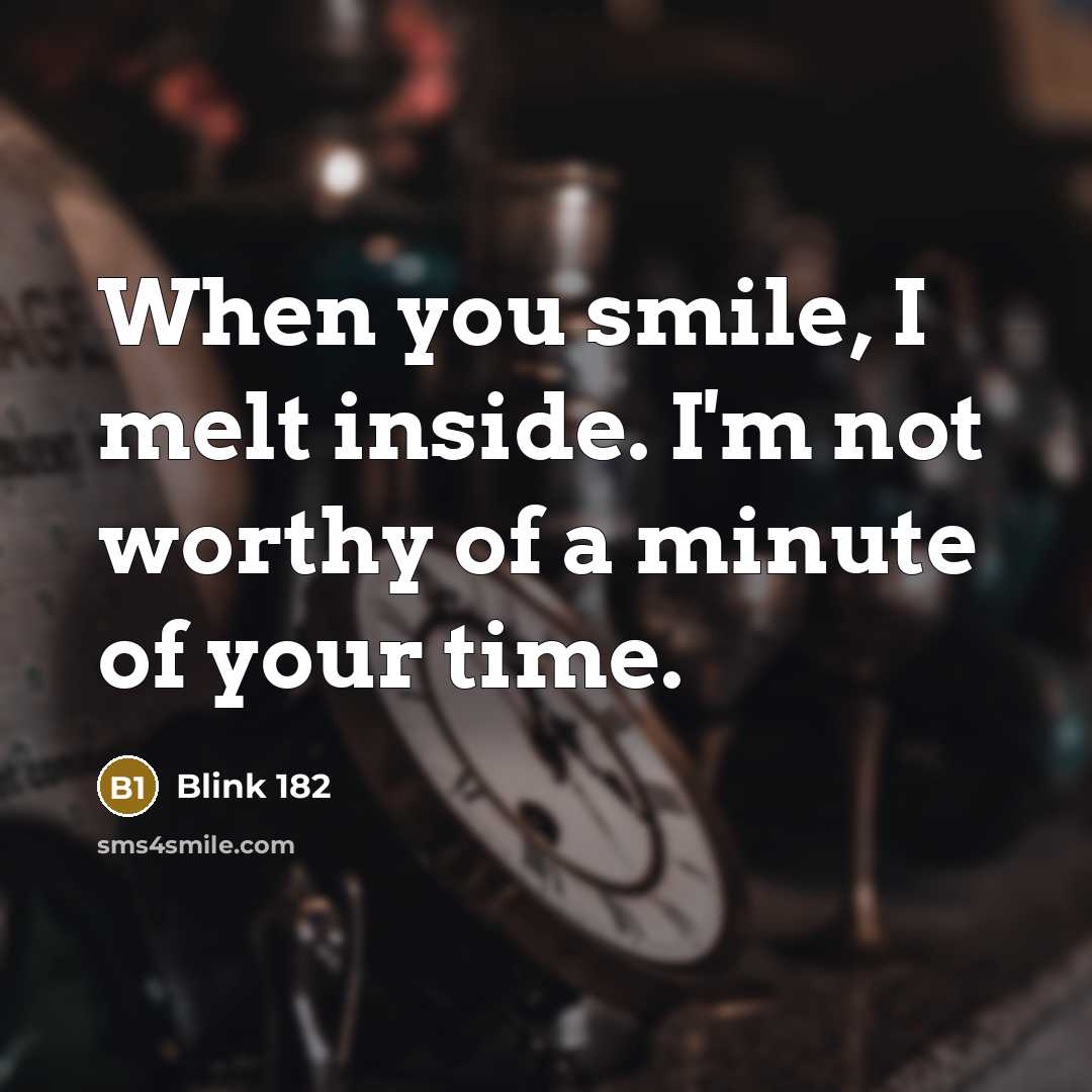 “When you smile, I melt inside. I'm not worthy of…” quote by Blink 182