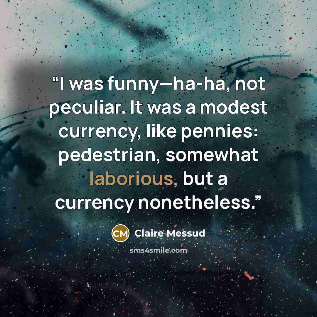 “I was funny—ha-ha, not peculiar. It was a modest currency, like pennies: pedestrian, somewhat laborious, but a currency nonetheless.” quote by Claire Messud