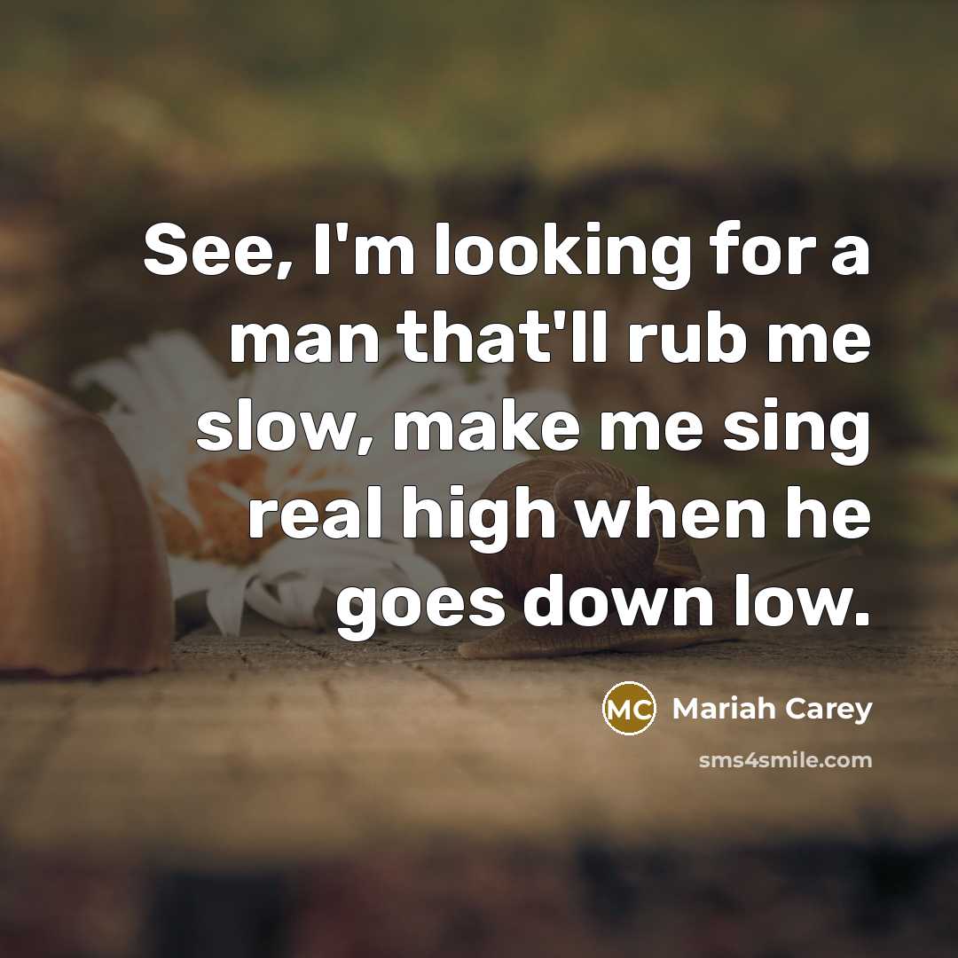 “See, I'm looking for a man that'll rub me slow, make me sing real high when he goes down low.” quote by Mariah Carey