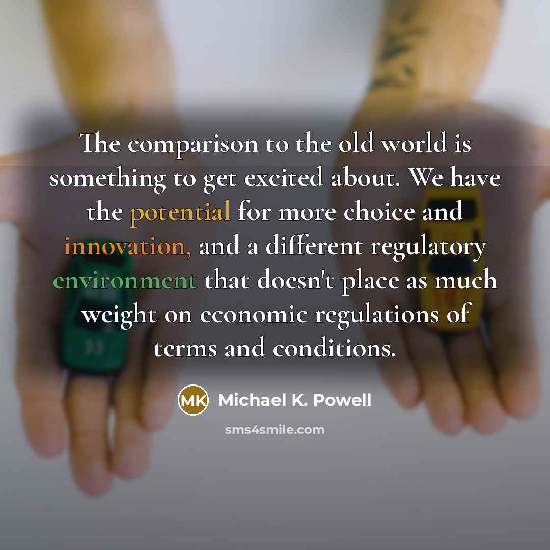 “The comparison to the old world is something to get…” quote by Michael K. Powell