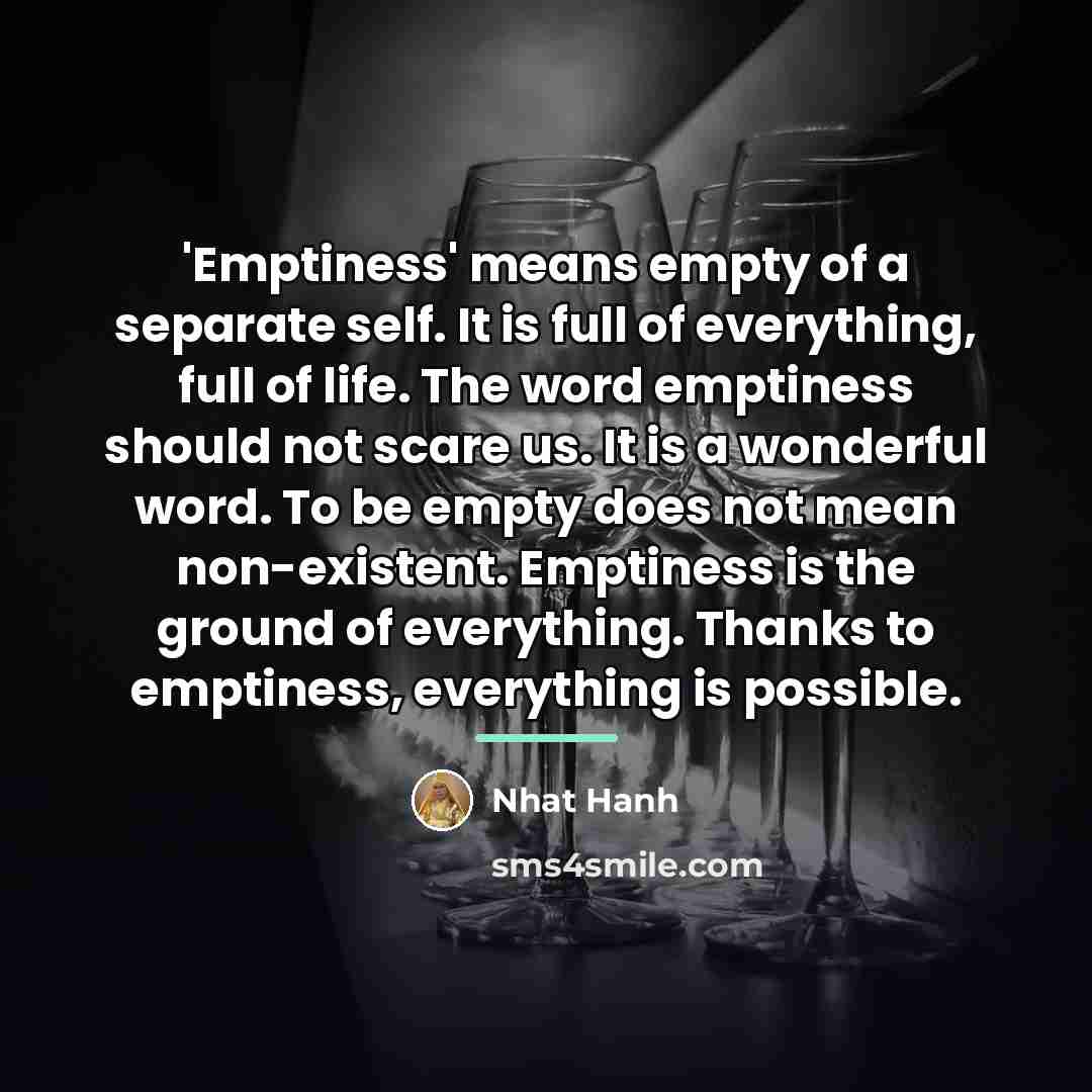 “'Emptiness' means empty of a separate self. It is full…” quote by Nhat Hanh