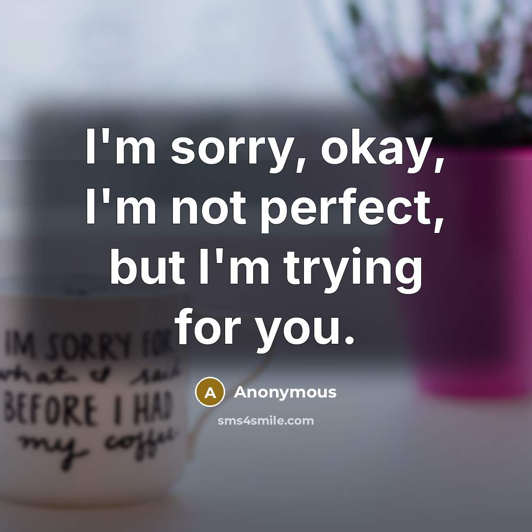 “I'm sorry, okay, I'm not perfect, but I'm trying for…” quote by Anonymous