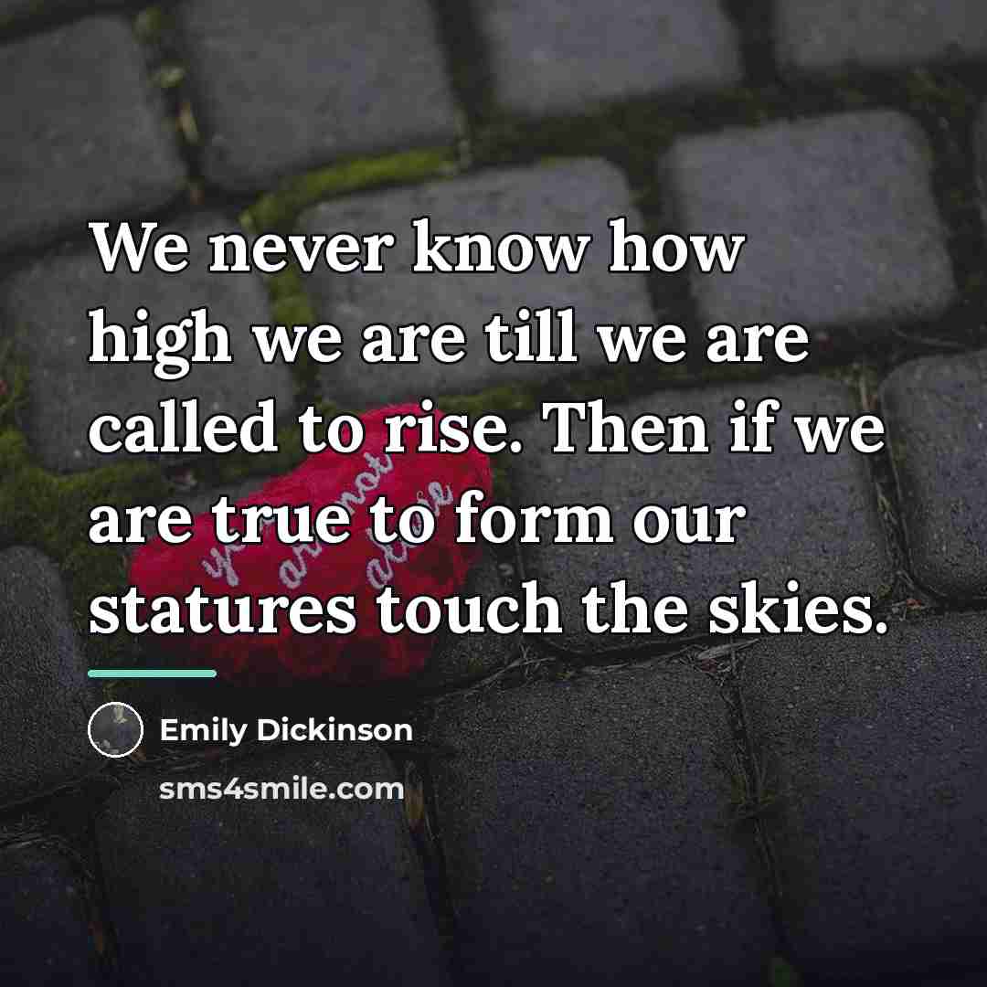 “We never know how high we are till we are…” quote by Emily Dickinson