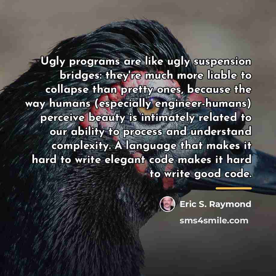 “Ugly programs are like ugly suspension bridges: they're much more…” quote by Eric S. Raymond