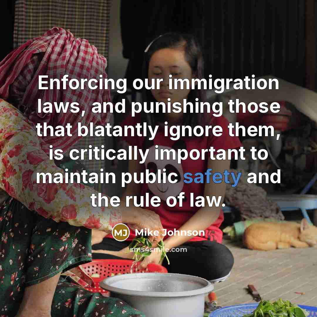 “Enforcing our immigration laws, and punishing those that blatantly ignore…” quote by Mike Johnson