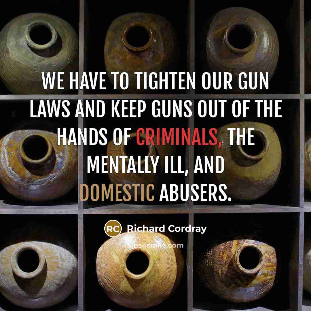 “We have to tighten our gun laws and keep guns out of the hands of criminals, the mentally ill, and domestic abusers.” quote by Richard Cordray
