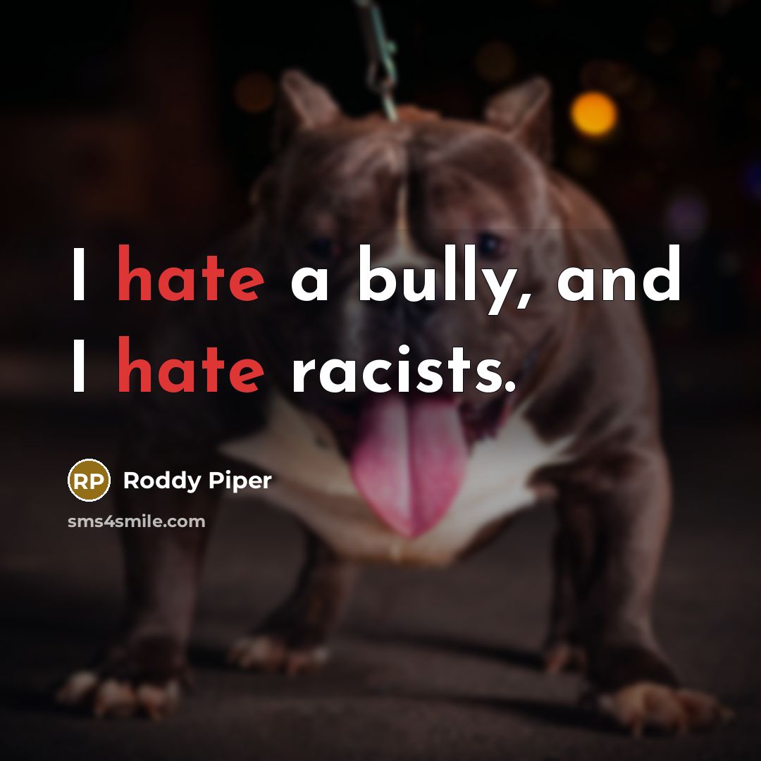 “I hate a bully, and I hate racists.…” quote by Roddy Piper