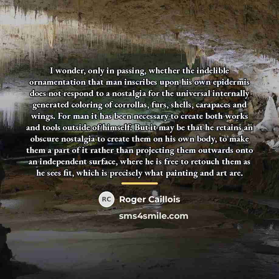 “I wonder, only in passing, whether the indelible ornamentation that…” quote by Roger Caillois