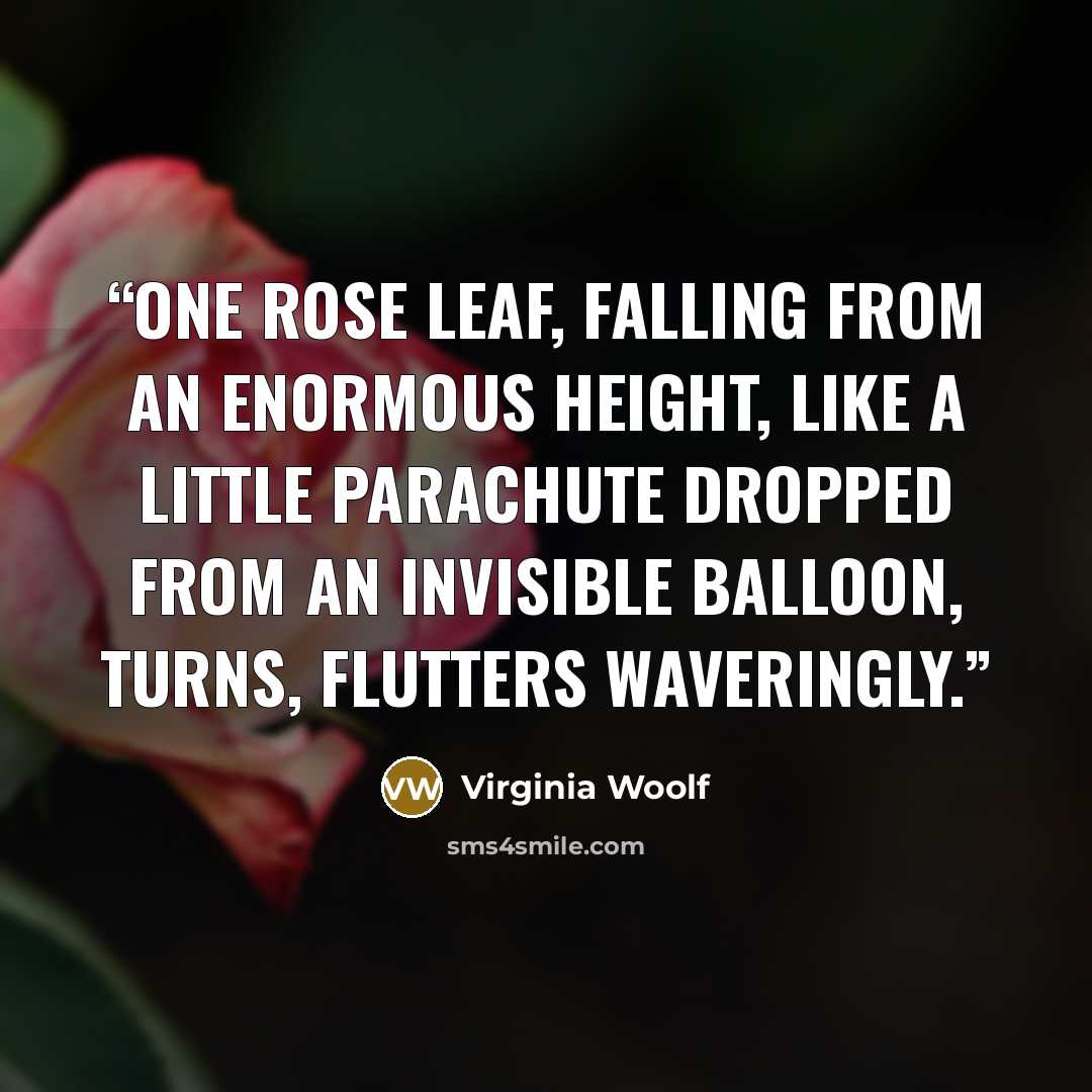 “One rose leaf, falling from an enormous height, like a little parachute dropped from an invisible balloon, turns, flutters waveringly.” quote by Virginia Woolf