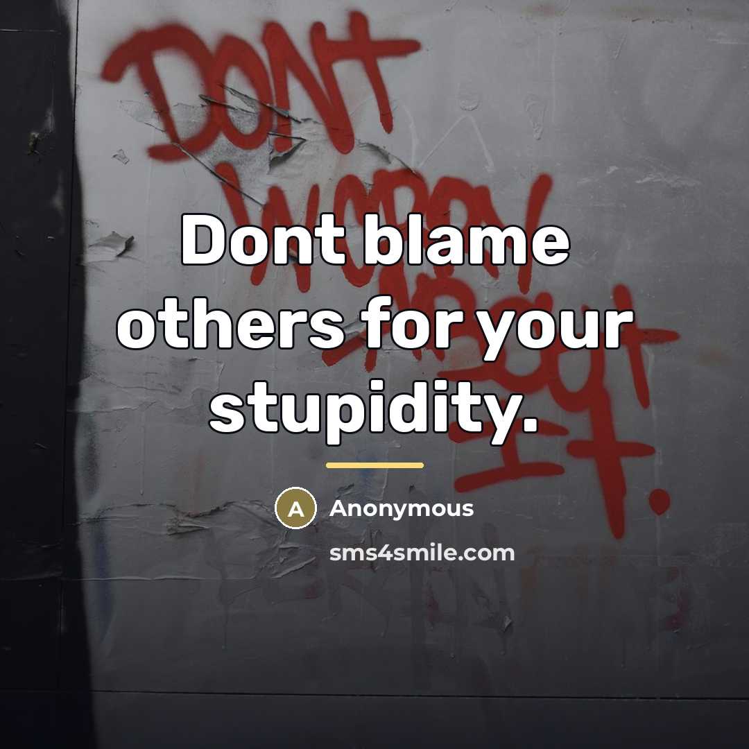 “Dont blame others for your stupidity.…” quote by Anonymous