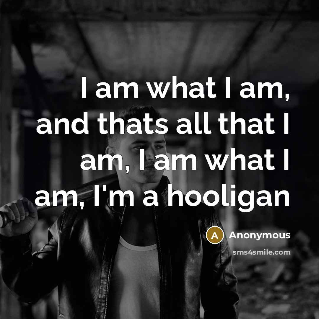 “I am what I am, and thats all that I am, I am what I am, I'm a hooligan” quote by Anonymous