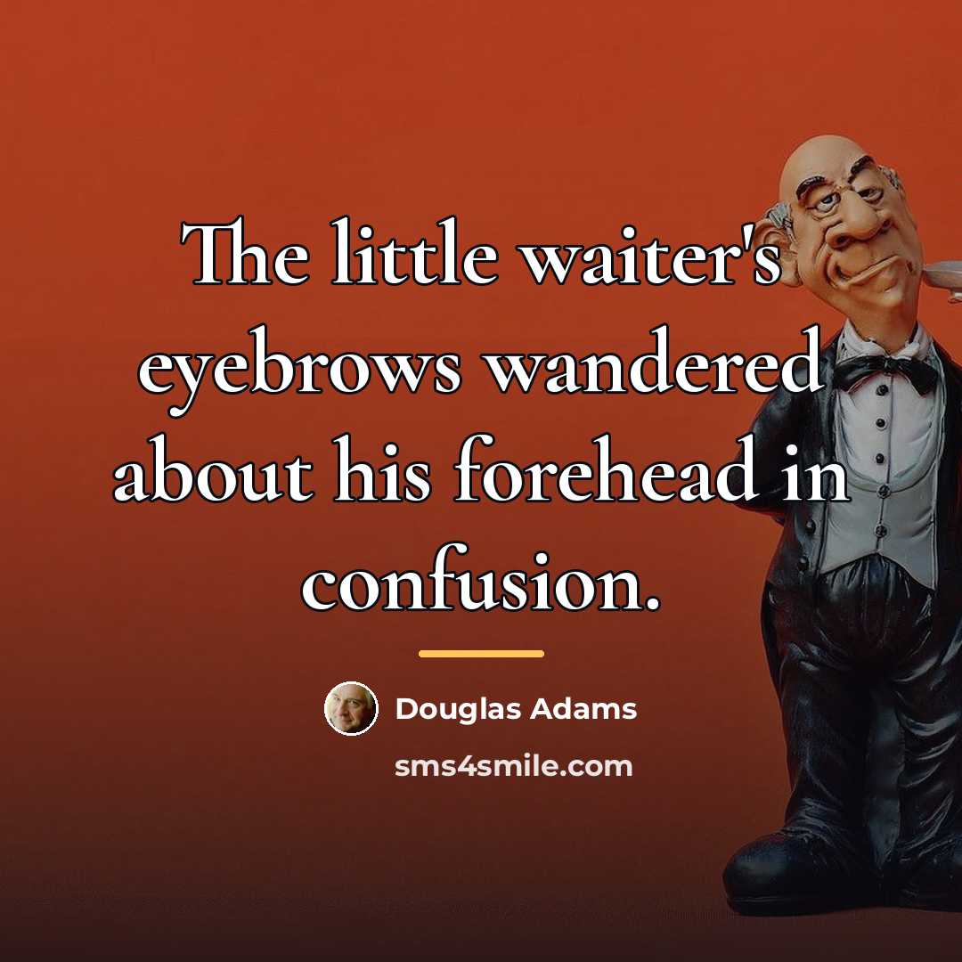 “The little waiter's eyebrows wandered about his forehead in confusion.…” quote by Douglas Adams