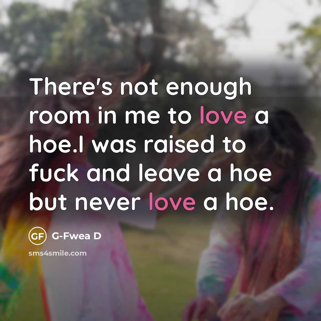 “There's not enough room in me to love a hoe.I was raised to fuck and leave a hoe but never love a hoe.” quote by G-Fwea D