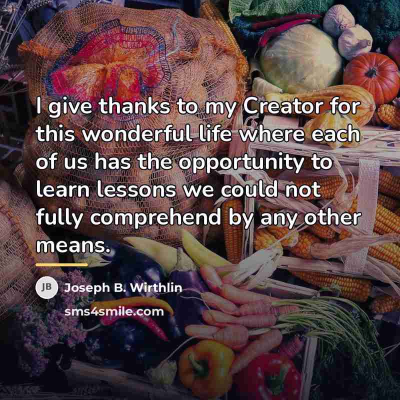 “I give thanks to my Creator for this wonderful life…” quote by Joseph B. Wirthlin