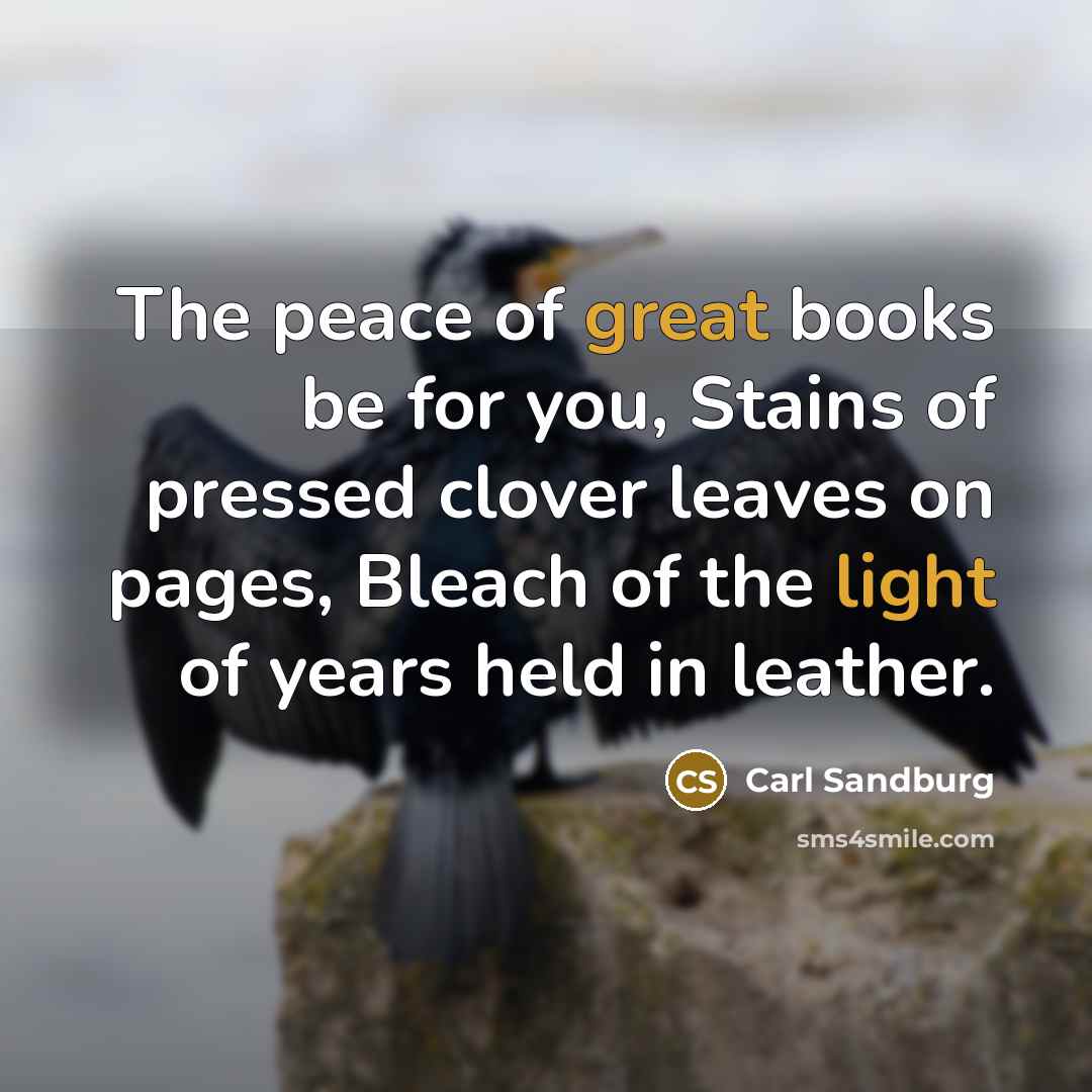 “The peace of great books be for you, Stains of…” quote by Carl Sandburg