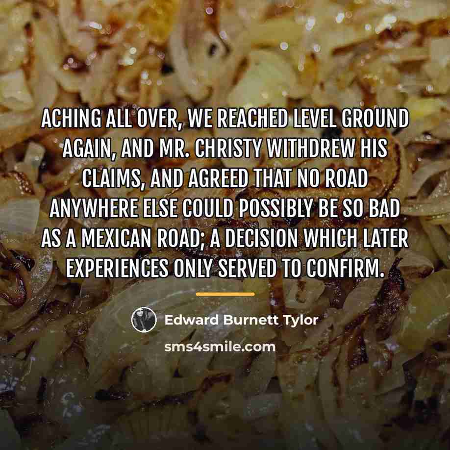 “Aching all over, we reached level ground again, and Mr.…” quote by Edward Burnett Tylor