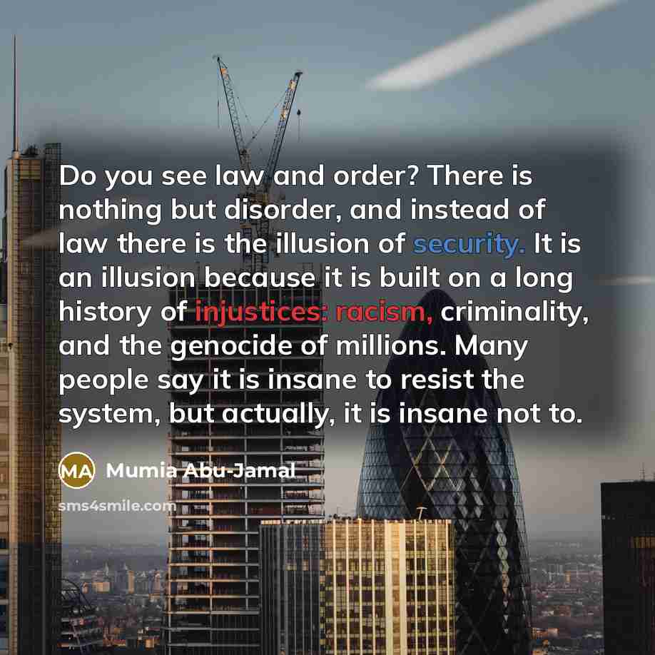 “Do you see law and order? There is nothing but…” quote by Mumia Abu-Jamal
