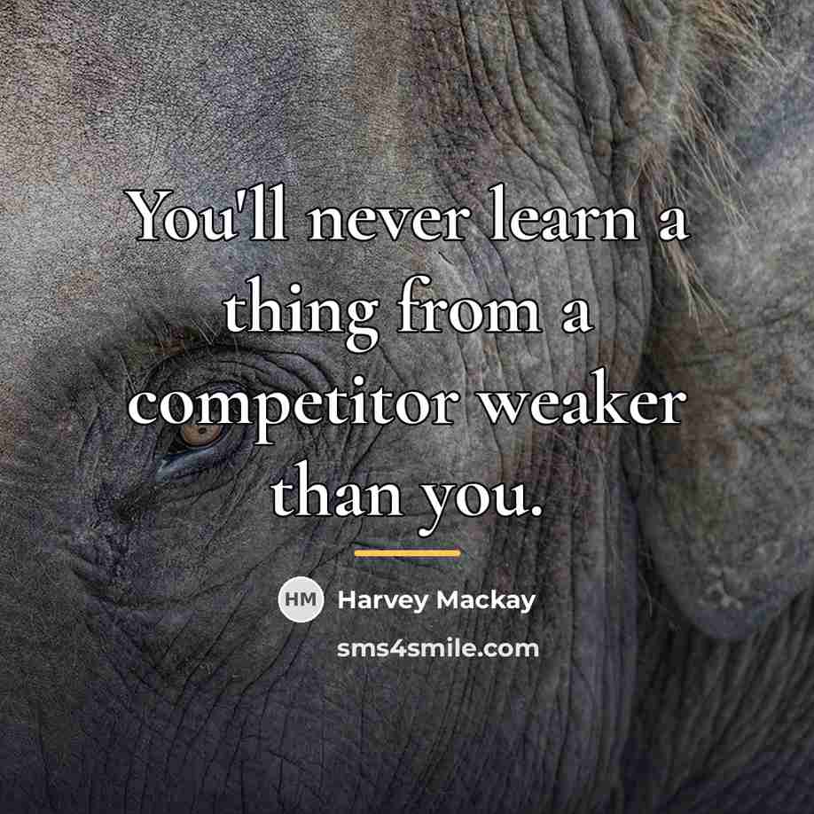 “You'll never learn a thing from a competitor weaker than…” quote by Harvey Mackay