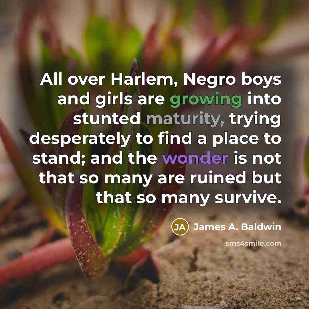 “All over Harlem, Negro boys and girls are growing into…” quote by James A. Baldwin