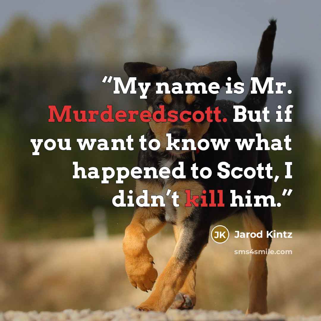 “My name is Mr. Murderedscott. But if you want to know what happened to Scott, I didn’t kill him.” quote by Jarod Kintz