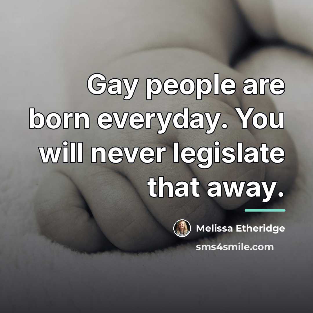 “Gay people are born everyday. You will never legislate that…” quote by Melissa Etheridge