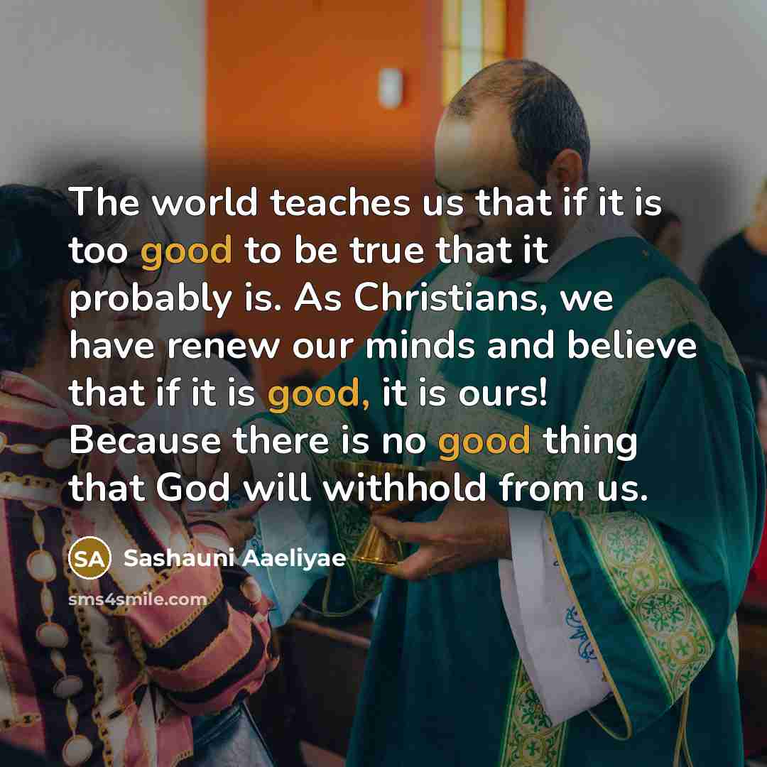 “The world teaches us that if it is too good…” quote by Sashauni Aaeliyae