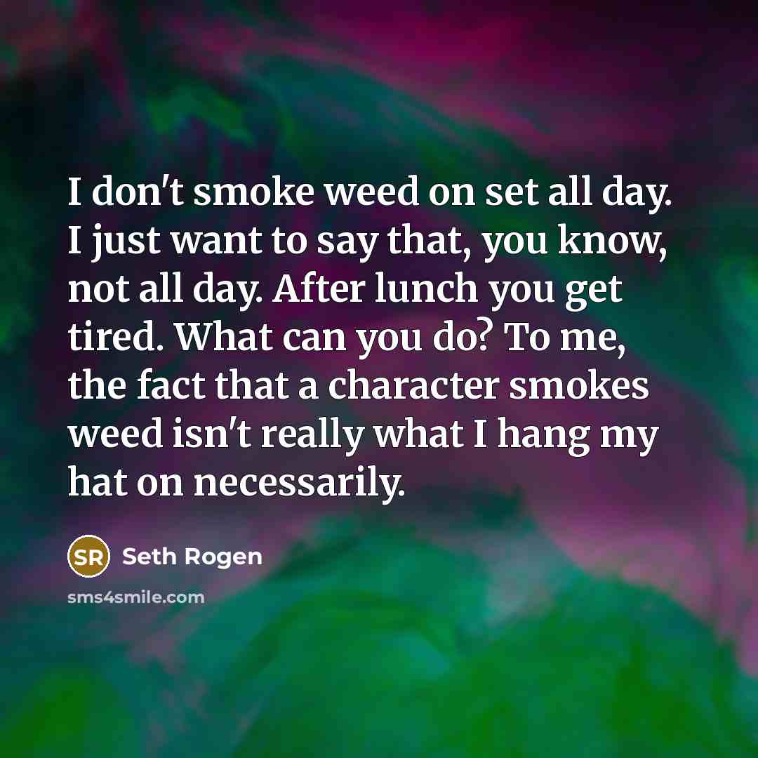 “I don't smoke weed on set all day. I just…” quote by Seth Rogen