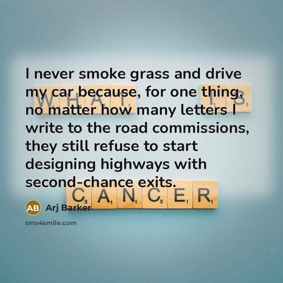 “I never smoke grass and drive my car because, for…” quote by Arj Barker