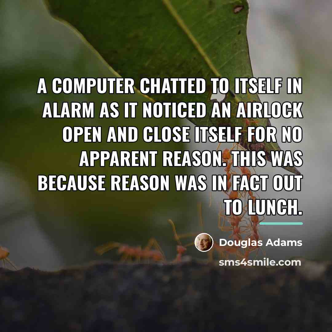 “A computer chatted to itself in alarm as it noticed…” quote by Douglas Adams