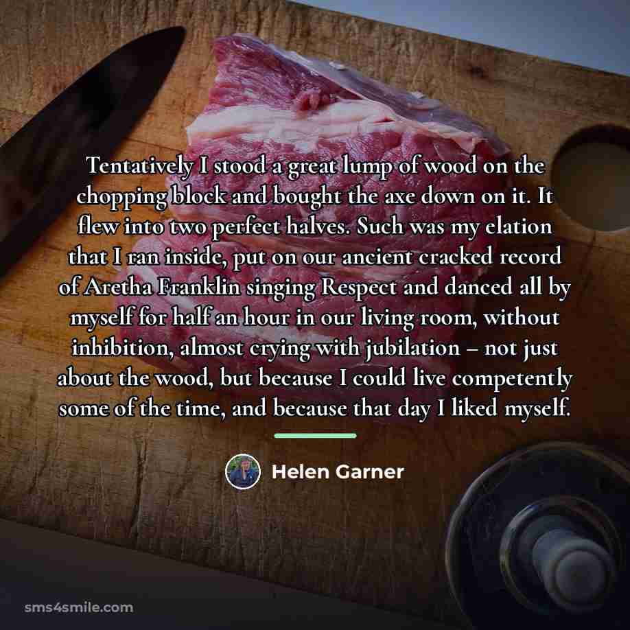 “Tentatively I stood a great lump of wood on the…” quote by Helen Garner
