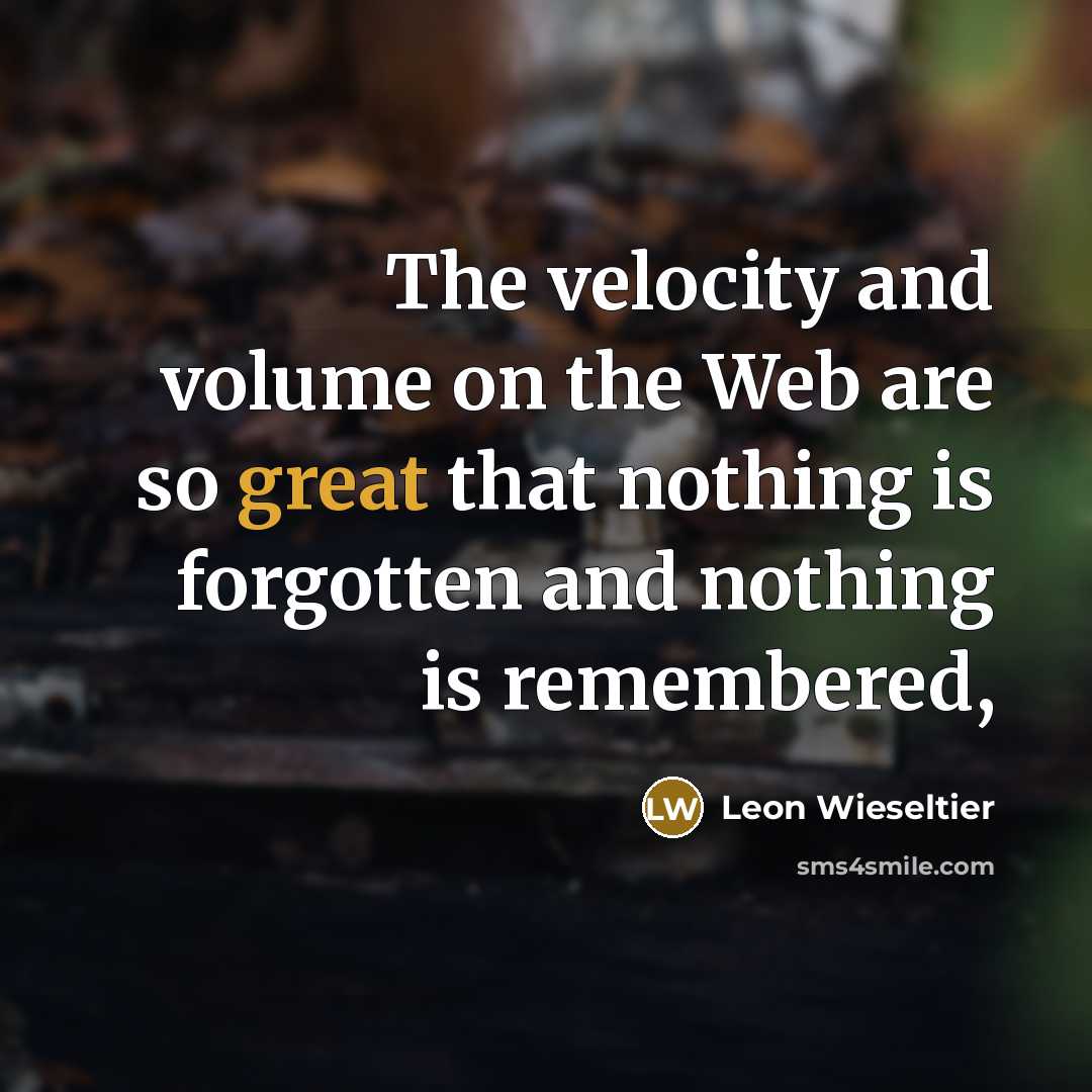 “The velocity and volume on the Web are so great…” quote by Leon Wieseltier