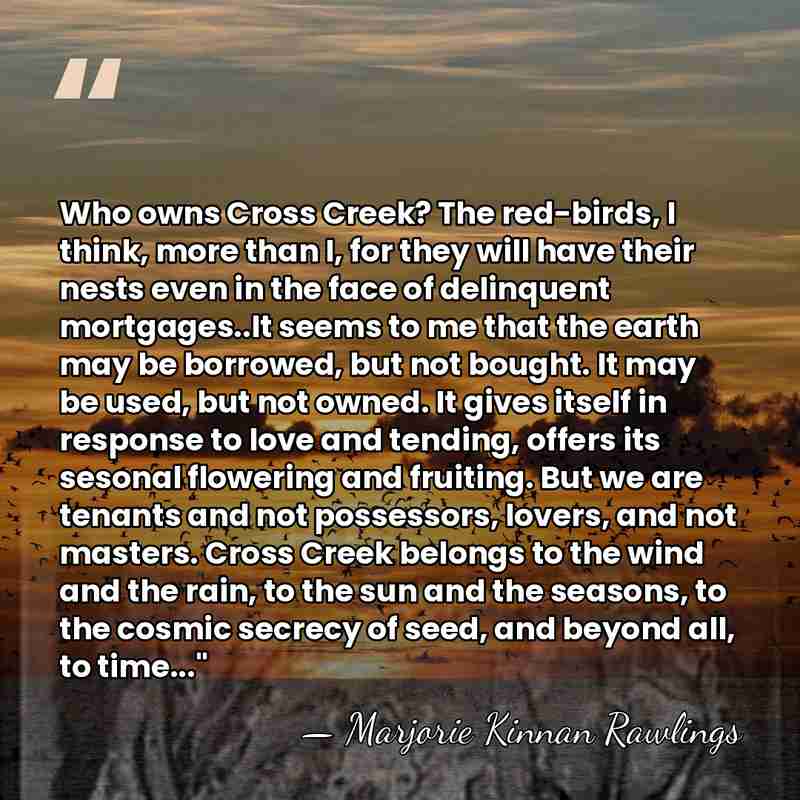 Who owns Cross Creek? The red-birds, I think, more than I, for&hellip; - Marjorie Kinnan Rawlings