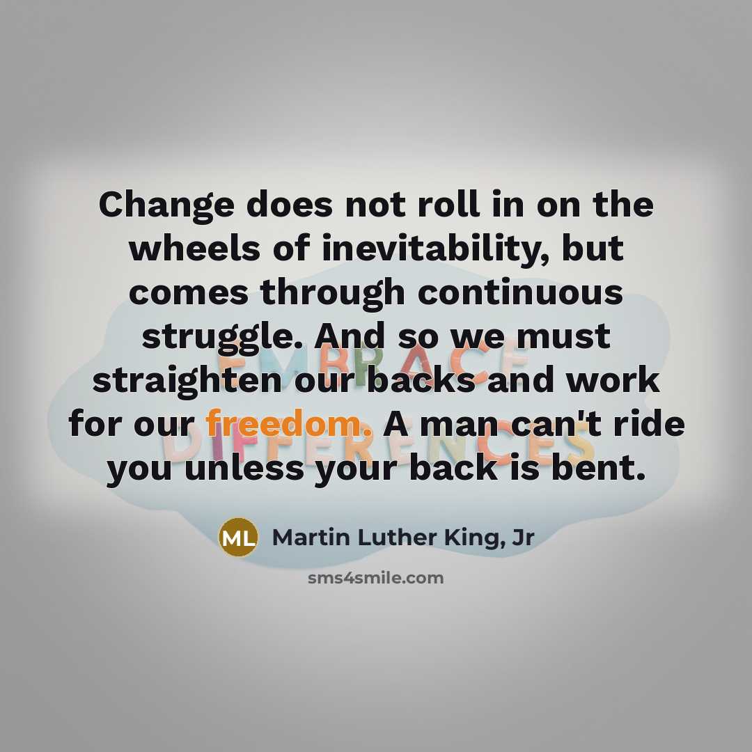 “Change does not roll in on the wheels of inevitability,…” quote by Martin Luther King, Jr