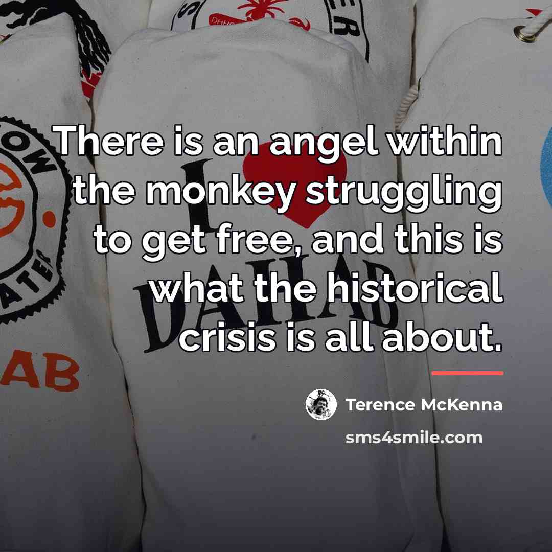 “There is an angel within the monkey struggling to get…” quote by Terence McKenna